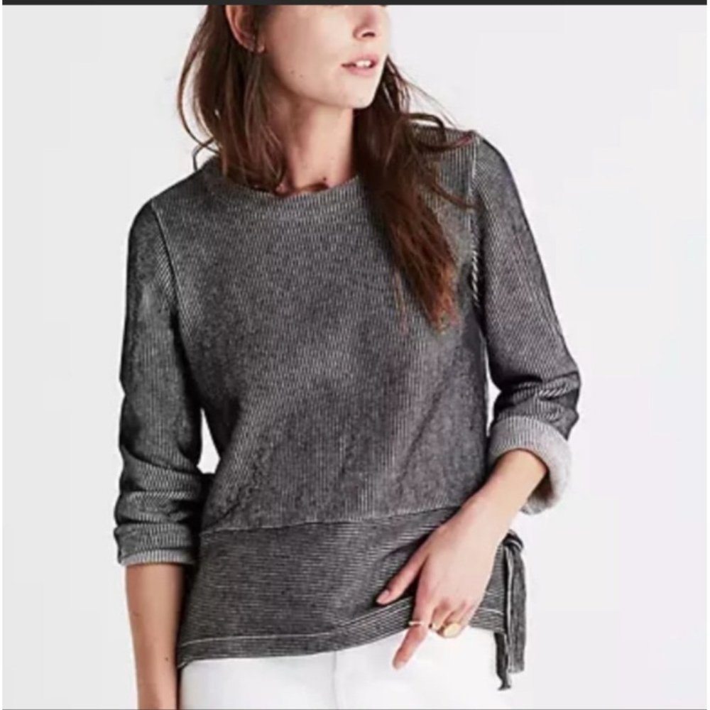 Madewell MEDIUM French Terry Side Tie Black White Stripe Sweatshirt Top - Picture 1 of 12